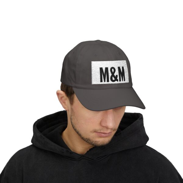 classic dad cap with m&m embroidery, casual summer hat, birthday gift for fathers, adjustable baseball cap, unisex fashion accessory