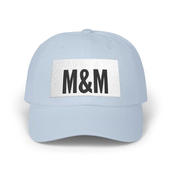 classic dad cap with m&m embroidery, casual summer hat, birthday gift for fathers, adjustable baseball cap, unisex fashion accessory