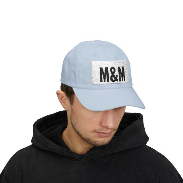 classic dad cap with m&m embroidery, casual summer hat, birthday gift for fathers, adjustable baseball cap, unisex fashion accessory