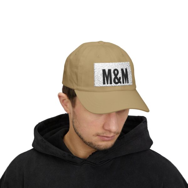 classic dad cap with m&m embroidery, casual summer hat, birthday gift for fathers, adjustable baseball cap, unisex fashion accessory