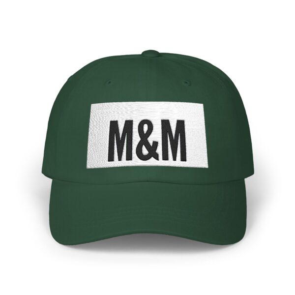 classic dad cap with m&m embroidery, casual summer hat, birthday gift for fathers, adjustable baseball cap, unisex fashion accessory
