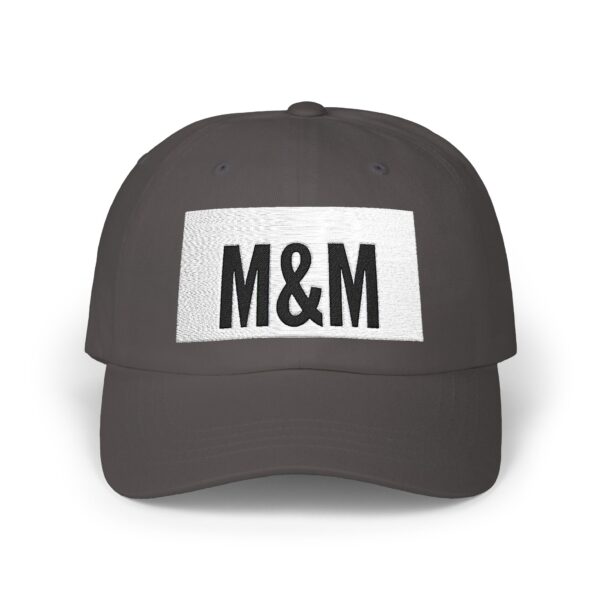 classic dad cap with m&m embroidery, casual summer hat, birthday gift for fathers, adjustable baseball cap, unisex fashion accessory