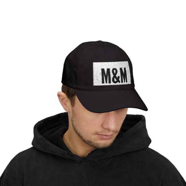 classic dad cap with m&m embroidery, casual summer hat, birthday gift for fathers, adjustable baseball cap, unisex fashion accessory