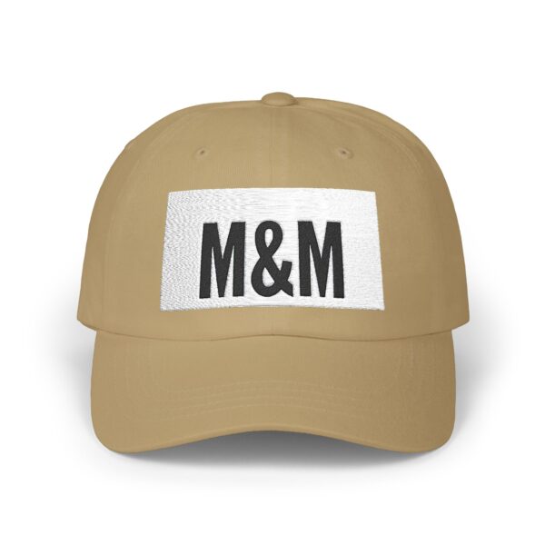 classic dad cap with m&m embroidery, casual summer hat, birthday gift for fathers, adjustable baseball cap, unisex fashion accessory