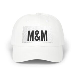 classic dad cap with m&m embroidery, casual summer hat, birthday gift for fathers, adjustable baseball cap, unisex fashion accessory