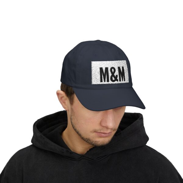 classic dad cap with m&m embroidery, casual summer hat, birthday gift for fathers, adjustable baseball cap, unisex fashion accessory