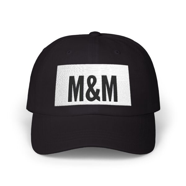 classic dad cap with m&m embroidery, casual summer hat, birthday gift for fathers, adjustable baseball cap, unisex fashion accessory