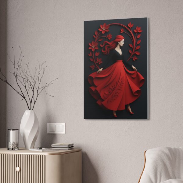 Elegant Red Floral Paper Art Woman – Modern Wall Art Print - Image 5