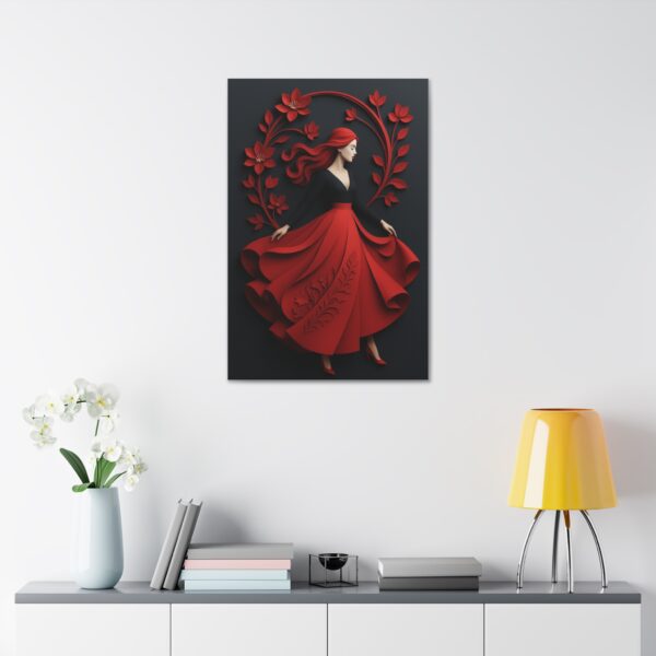 Elegant Red Floral Paper Art Woman – Modern Wall Art Print - Image 4