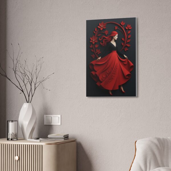 Elegant Red Floral Paper Art Woman – Modern Wall Art Print - Image 2